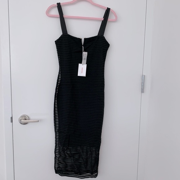 Good American black sheer mesh midi dress NWT - Picture 5 of 8